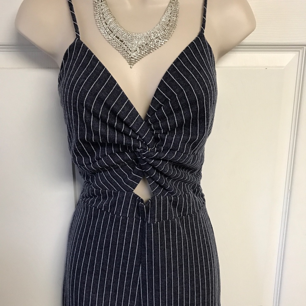 Fashion Nova Navy Jumpsuit with White stripes